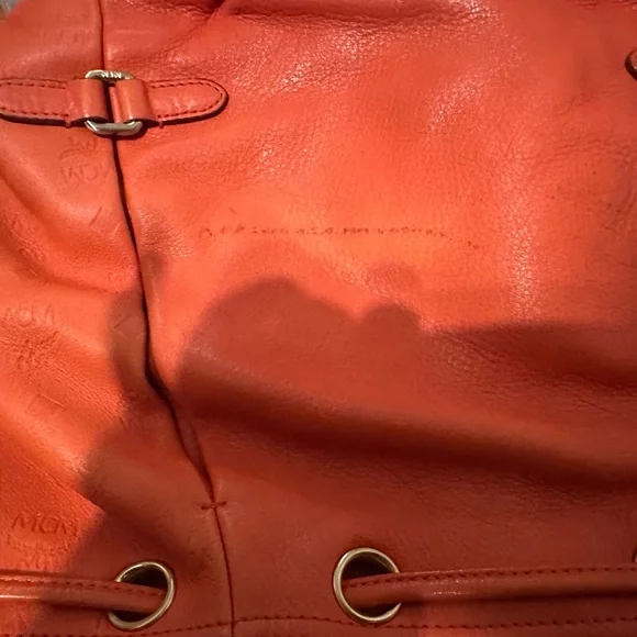 MCM Orange Leather Hobo Bag with Gold Details - Picture 14 of 16